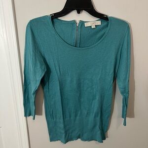 Loft Scoop Neck 3/4 sleeves Back Zip Cotton Silk blend Sweater Top